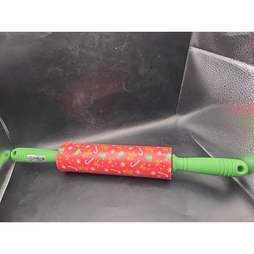 Gingerbread Men Silicone Rolling Pin Christmas HOLIDAY TIME  Red Green Stars